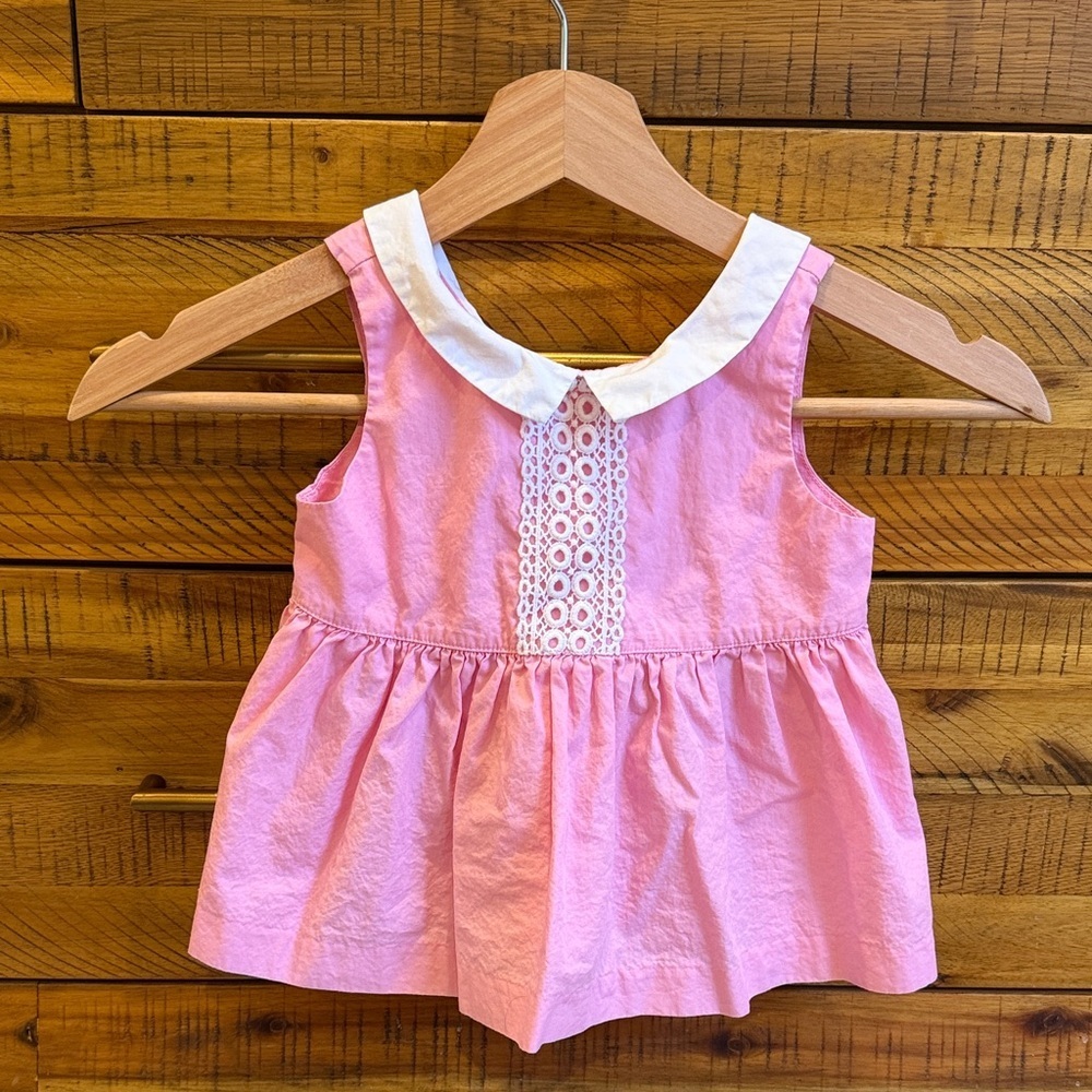 Janie & Jack Pink Sleeveless Baby Top with White Collar